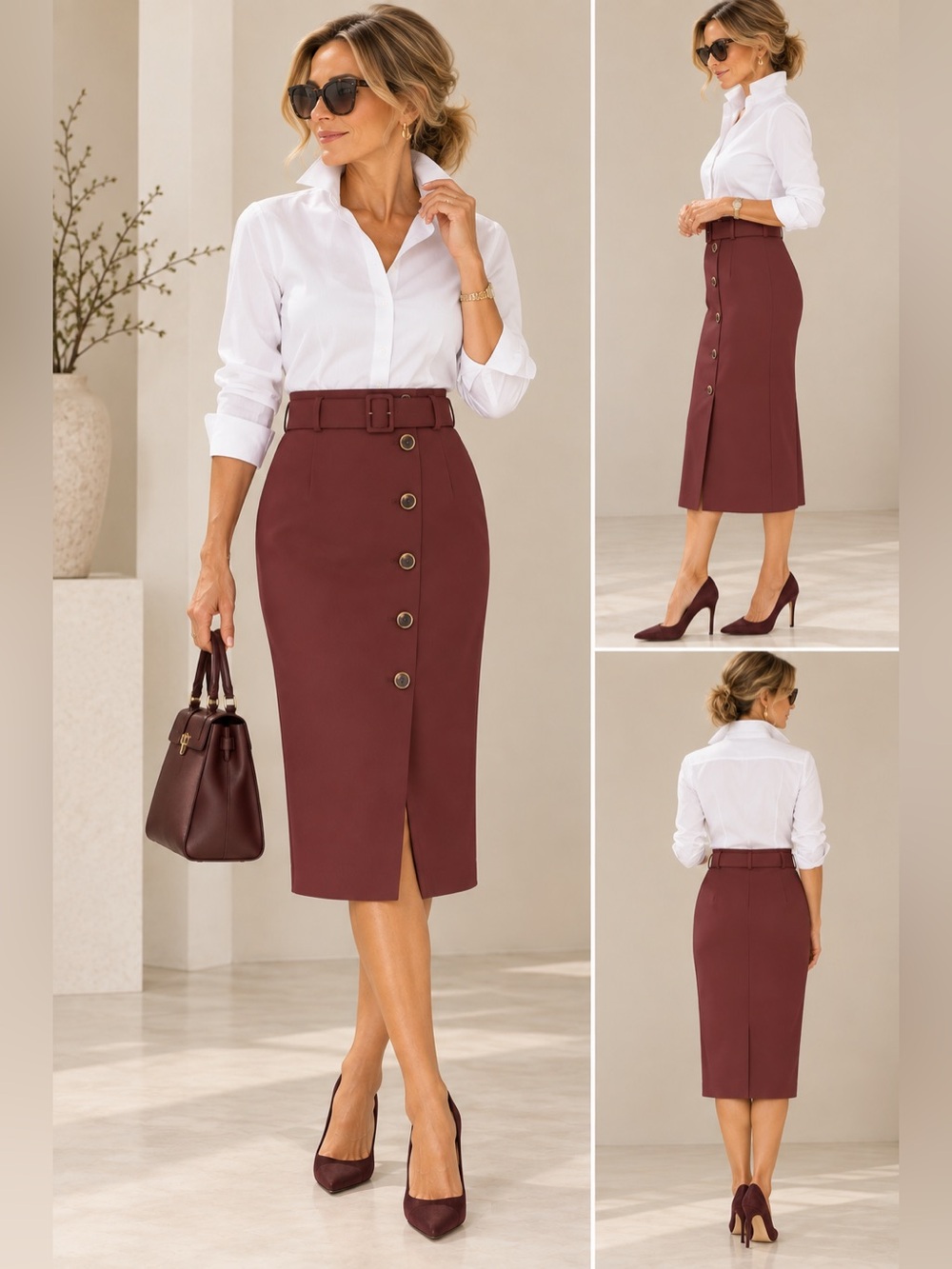 White House Black Market Belted Midi Skirt – Size 6